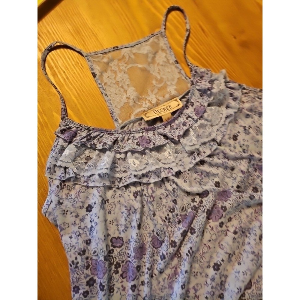 Vintage Decree Floral Purple Blue Large Tank Top Y2K K1